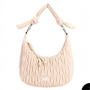 New David Jones quilted cream bows slouch shoulder bag